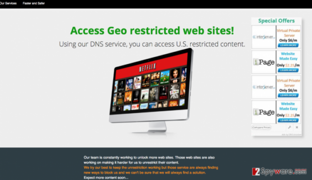 DNS Unlocker version 1.3 ads that show up within Chrome, Firefox, and IE