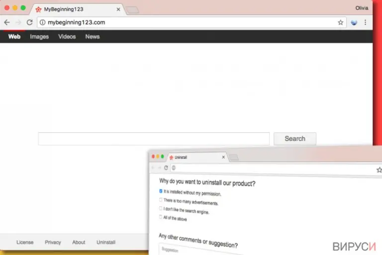 Image of Mybeginning123.com virus