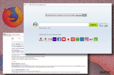 Екранна снимка на браузър-похитителя Mysearch