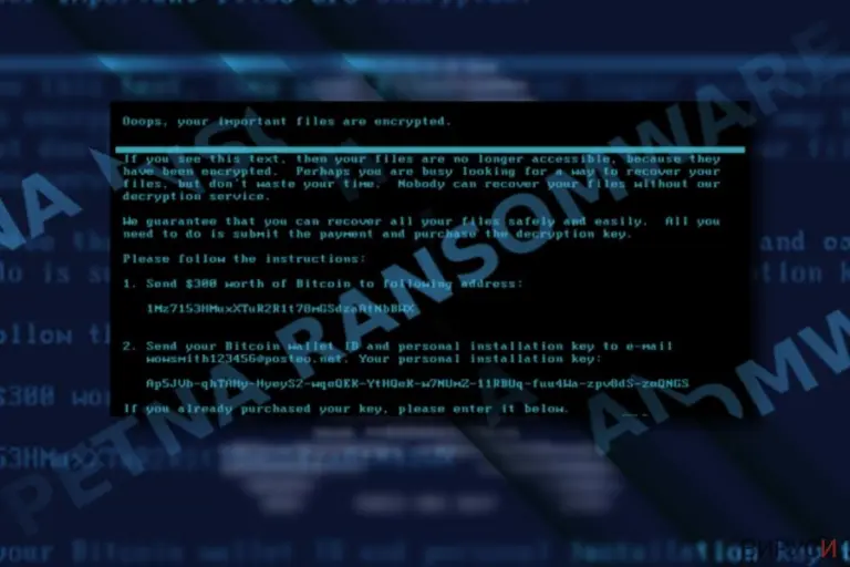 The screenshot of Petna ransom note