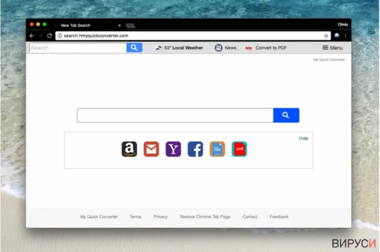 A picture of Search.hmyquickconverter.com hijacker